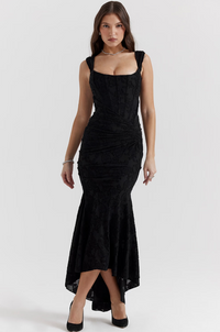 Cesca Black Floral Maxi Dress