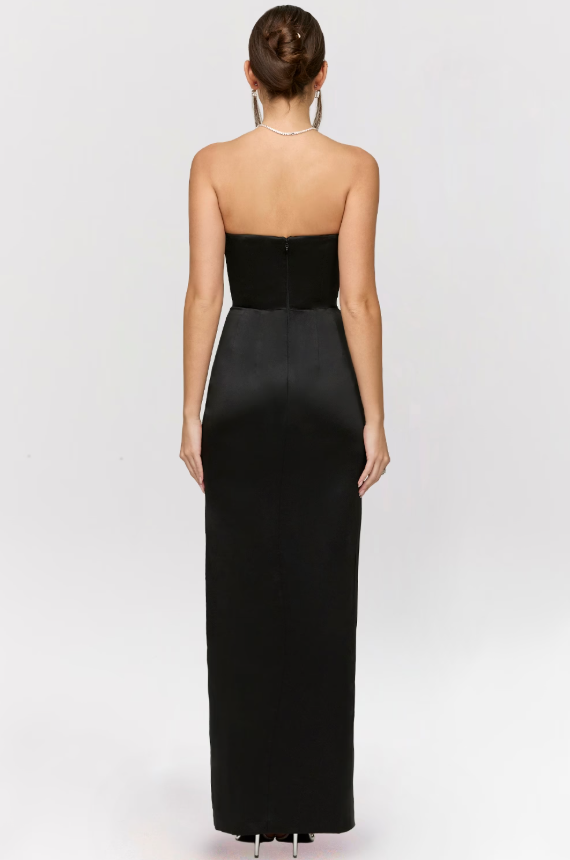 Adrienne Black Satin Strapless Corset Maxi