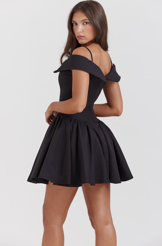 Elida Black Off Shoulder Mini Dress