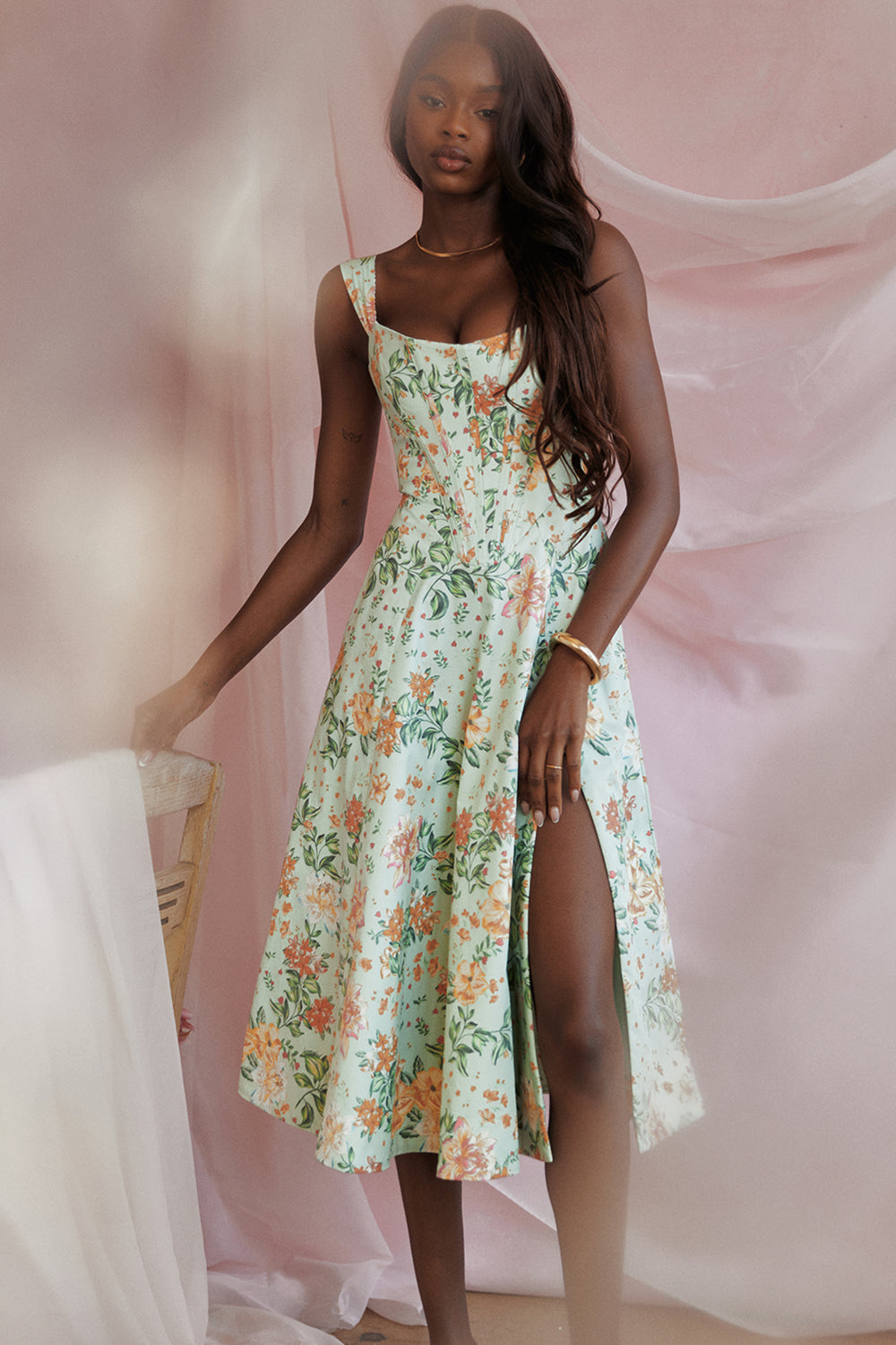 Light Jade Print Midi Sundress - Momentary Wardrobe