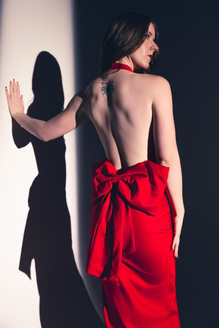 Ilaria Red Bow Halter Dress