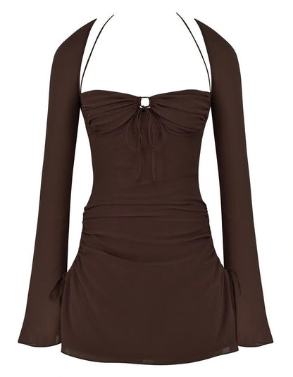 Dress Hire Australia [brand_name] Baby Chocolate Chiffon Cutout Halter Mini Dress - Momentary Wardrobe 