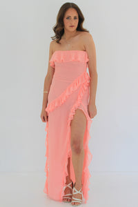 Dress Hire Australia [brand_name] Sarina Apricot Ruffle Maxi Dress - Momentary Wardrobe 