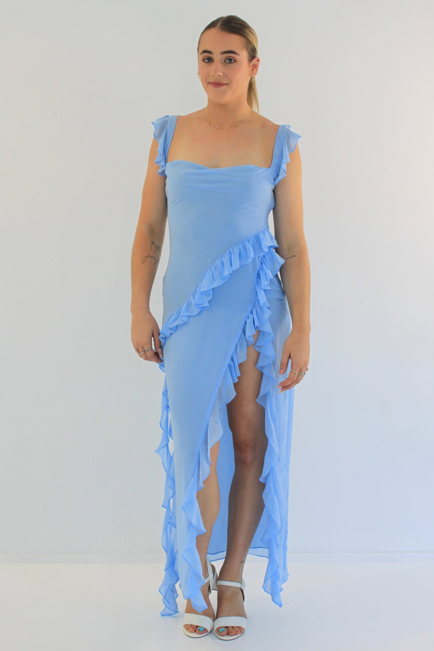 Dress Hire Australia [brand_name] Ariela Soft Blue Ruffle Maxi Dress - Momentary Wardrobe 