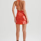 Primrose Sequin Halter Mini Dress - Firey Orange