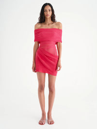 Nico Off Shoulder Mini Dress in Watermelon