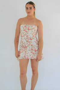 Dress Hire Australia [brand_name] JASMINE Rose Print Draped Strapless Corset Dress - Momentary Wardrobe 