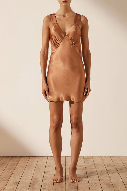 La Lune Plunged Slip Dress Copper