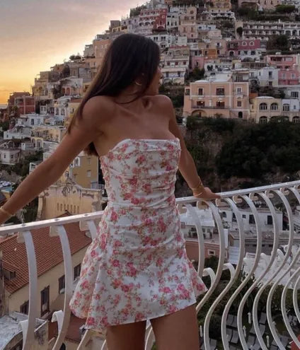 Jasmine Rose Print Draped Strapless Corset Dress Dress Loop Jasmine Rose Print Draped Strapless Corset Dress Dress Loop