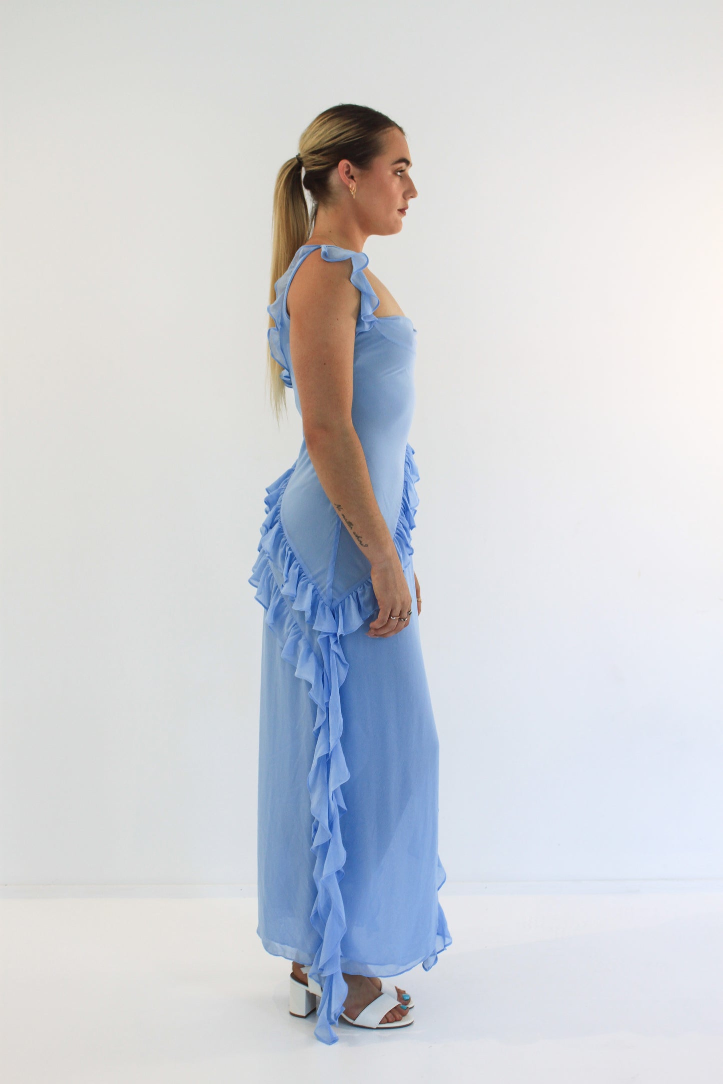 Dress Hire Australia [brand_name] Ariela Soft Blue Ruffle Maxi Dress - Momentary Wardrobe 