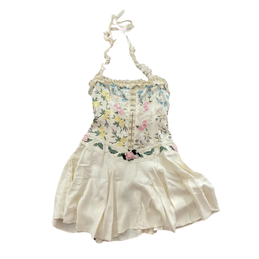 Filly Boo Meadow Halter Mini Dress - Ivory Size L