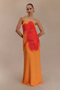 Amaya Strapless Chiffon Maxi Dress Koi Orchid Print