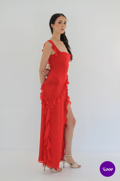 Ariela Cherry Ruffle Maxi Dress