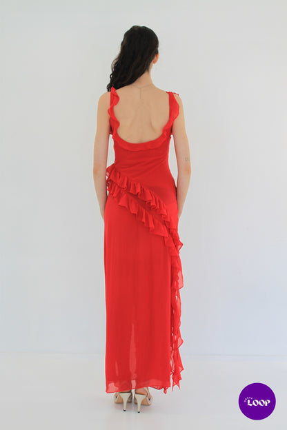 Ariela Cherry Ruffle Maxi Dress