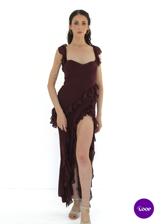 Ariela Mulberry Ruffle Maxi Dress