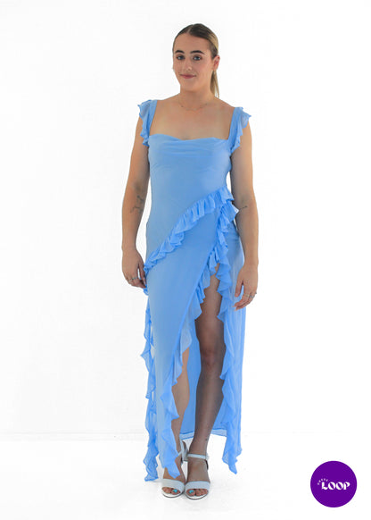 Ariela Soft Blue Ruffle Maxi Dress