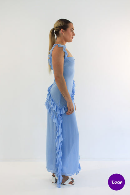 Ariela Soft Blue Ruffle Maxi Dress