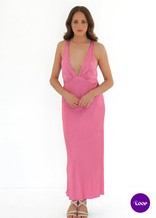 arienzo plunged cross back midi dress - ibis rose