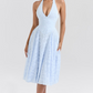 Arietta Bluebell Floral Jacquard Halter Midi Dress