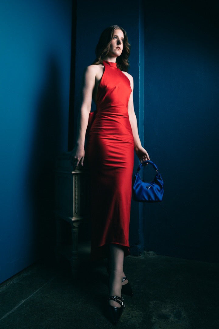 Ilaria Red Bow Halter Dress