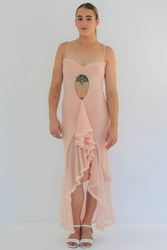 Dress Hire Australia [brand_name] Gabriella Soft Peach Ruffled Front Gown - Momentary Wardrobe 