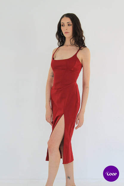Casimira Wine Satin Corset Midi Dress