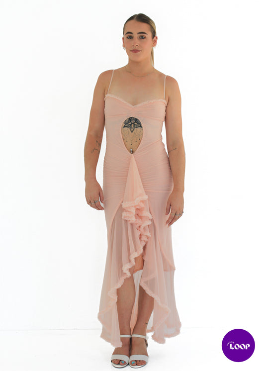 Gabriella Soft Peach Ruffled Front Gown