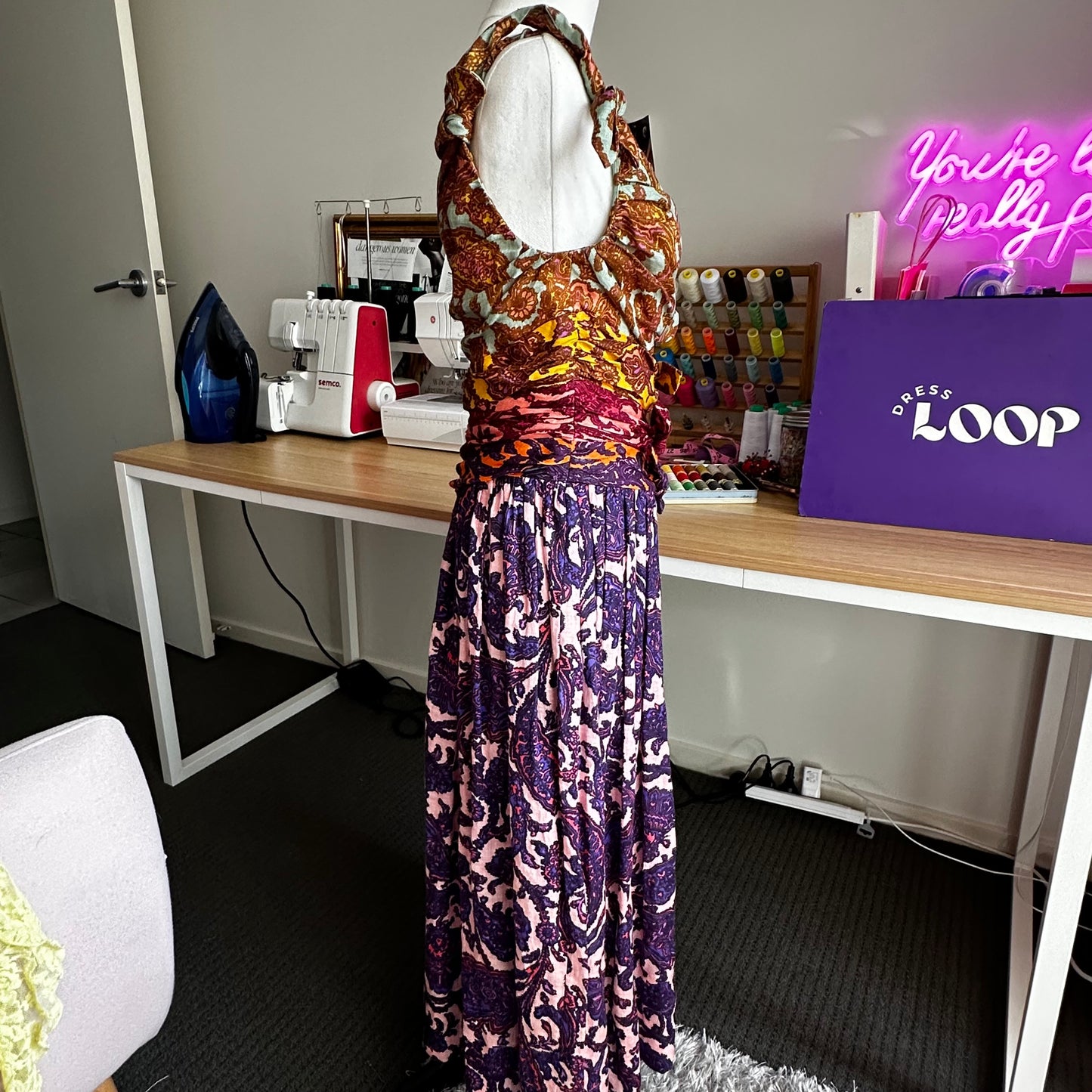 Tiggy Bow Midi Dress in Spliced Paisley