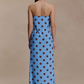 Amaya Strapless Chiffon Maxi Dress - Blue Polka Dot