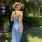 Amaya Strapless Chiffon Maxi Dress - Blue Polka Dot