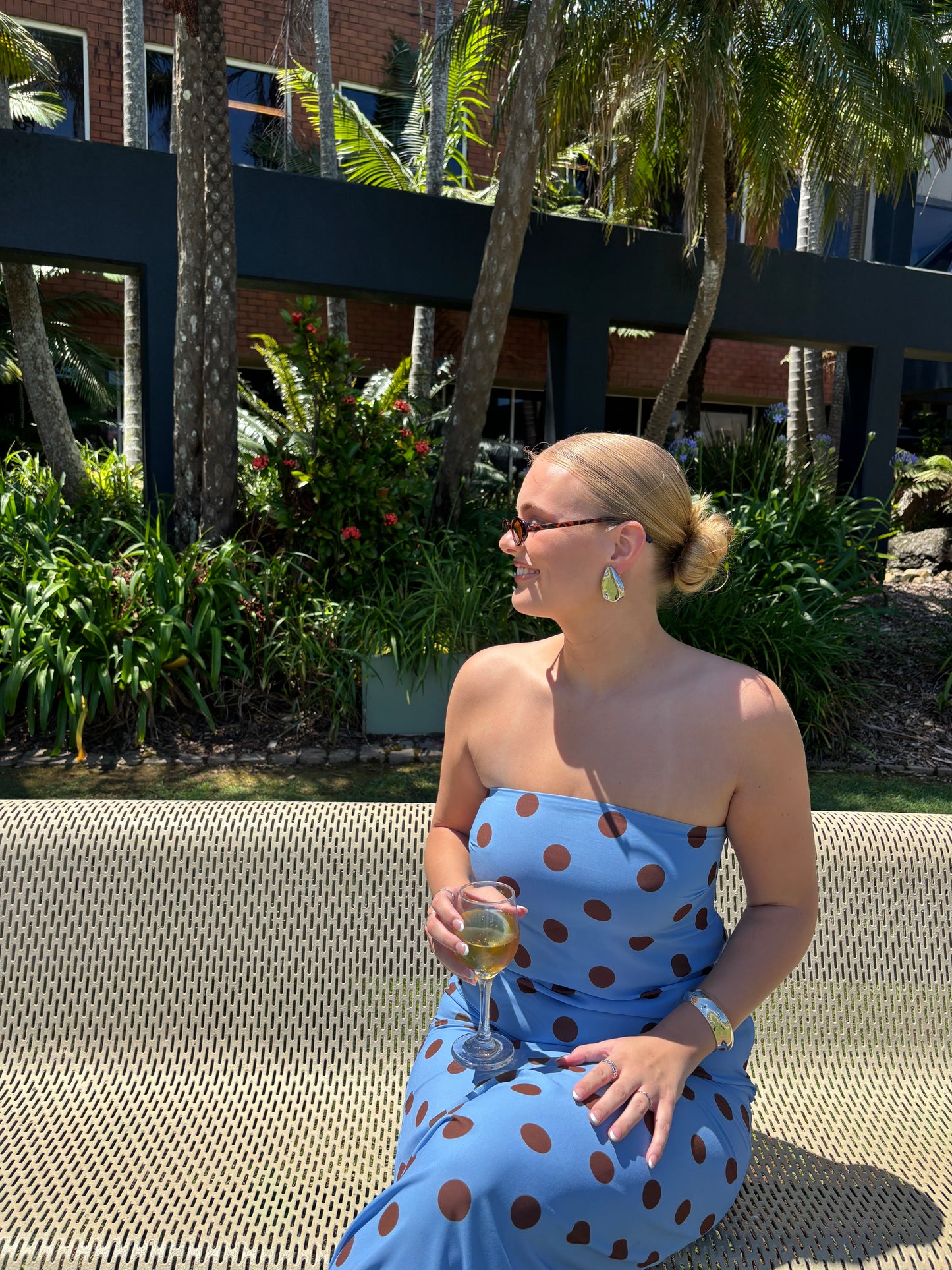 Amaya Strapless Chiffon Maxi Dress - Blue Polka Dot