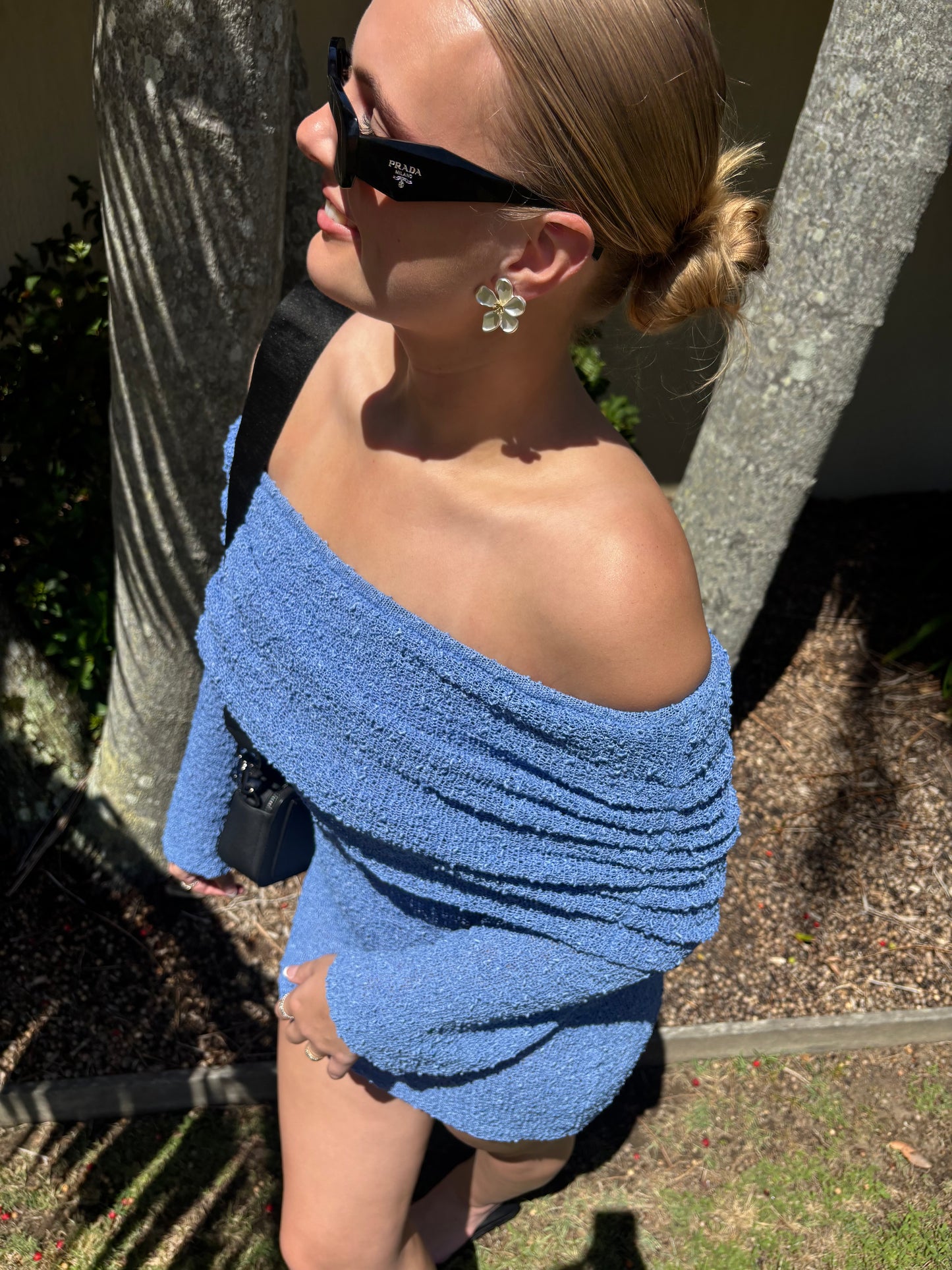 Marisol Off Shoulder Boucle Mini Dress - Periwinkle