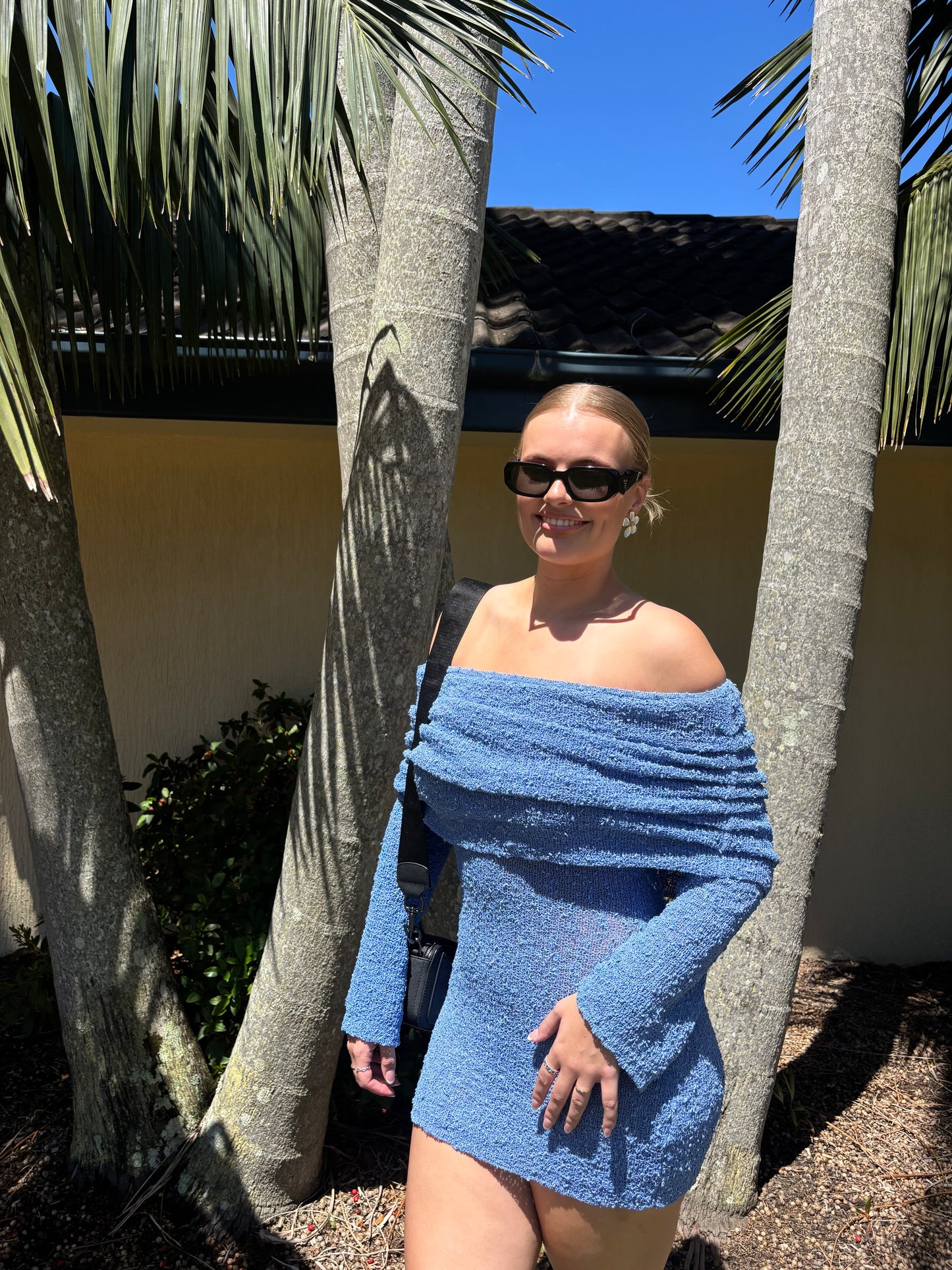 Marisol Off Shoulder Boucle Mini Dress - Periwinkle