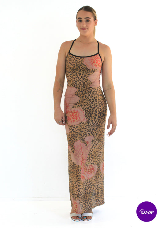 Mesh Leopard Slip Dress