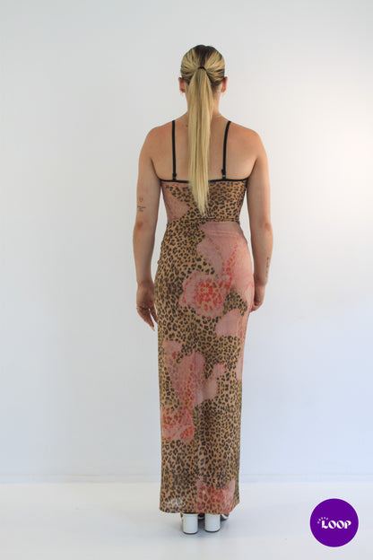 Mesh Leopard Slip Dress