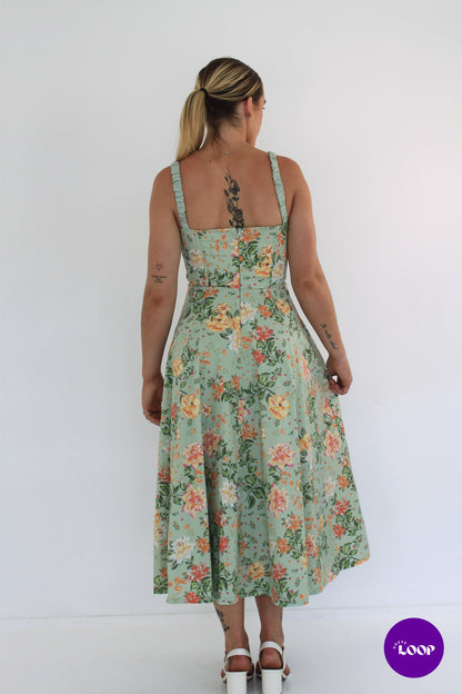 Sabrina Light Jade Print Bustier Sundress