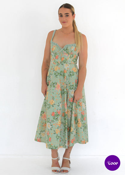 Sabrina Light Jade Print Bustier Sundress