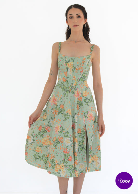 Saira Light Jade Print Midi Sundress