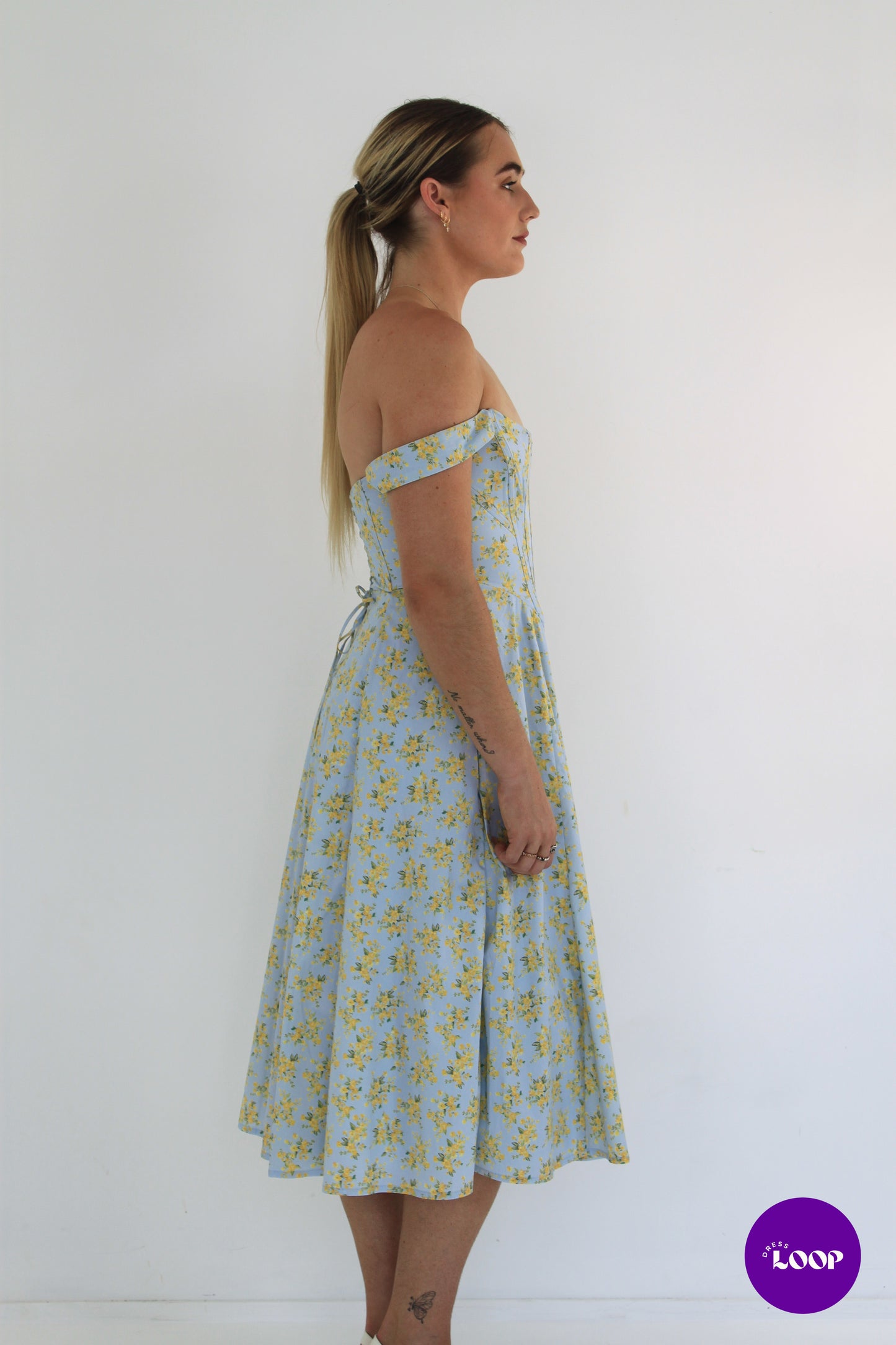 Saira Soft Blue Vintage Floral Print Cotton Midi Sundress