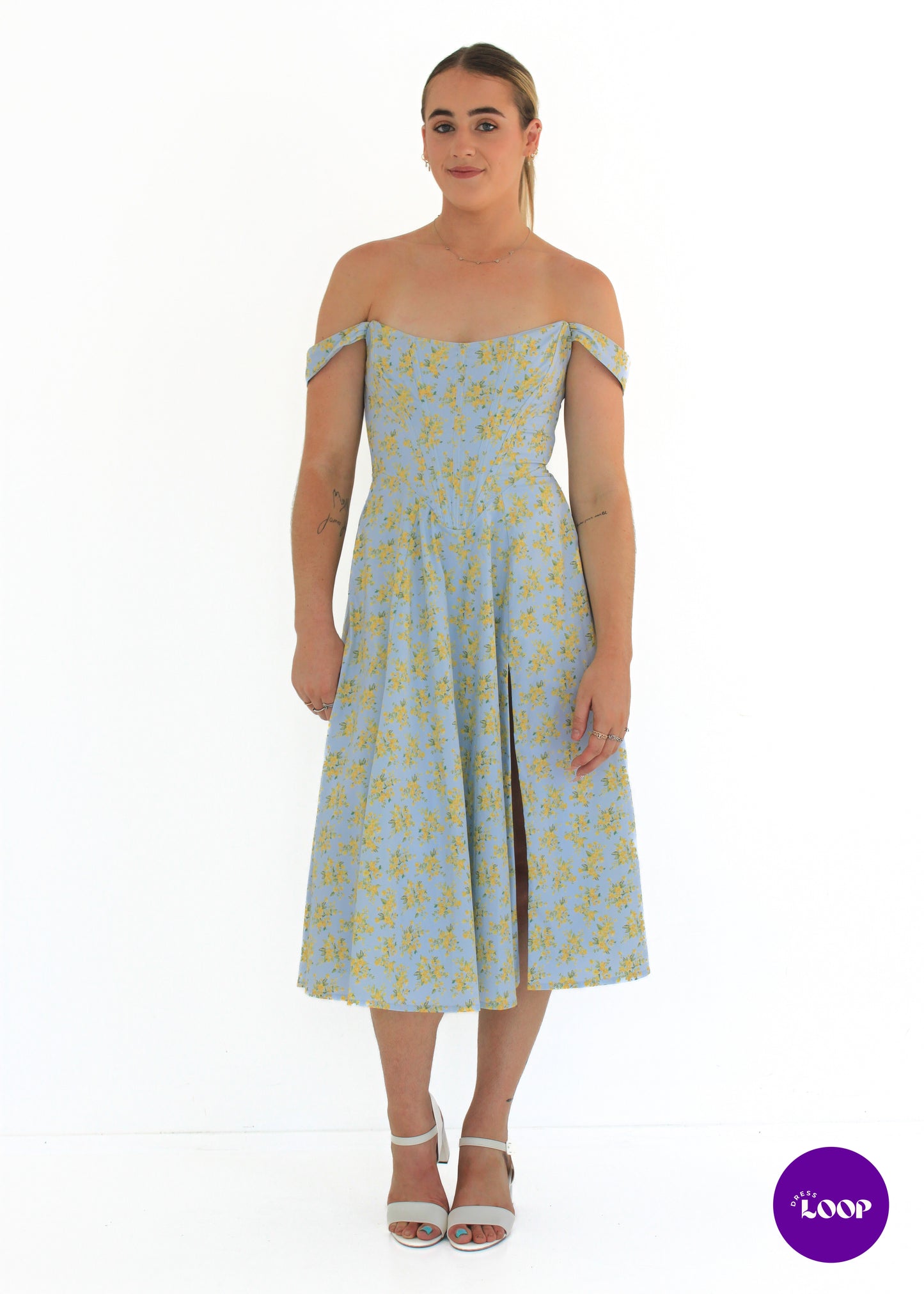 Saira Soft Blue Vintage Floral Print Cotton Midi Sundress