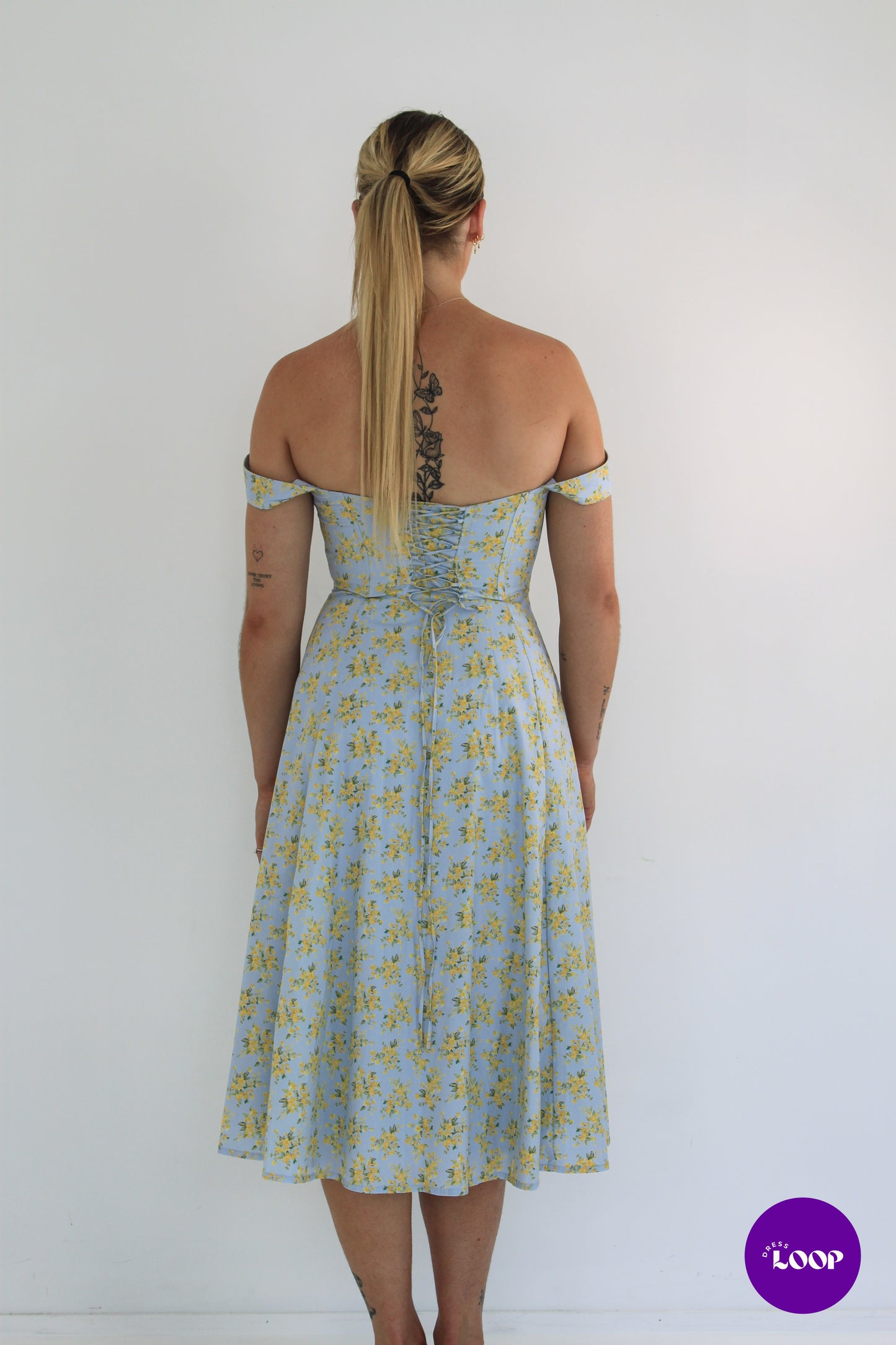 Saira Soft Blue Vintage Floral Print Cotton Midi Sundress