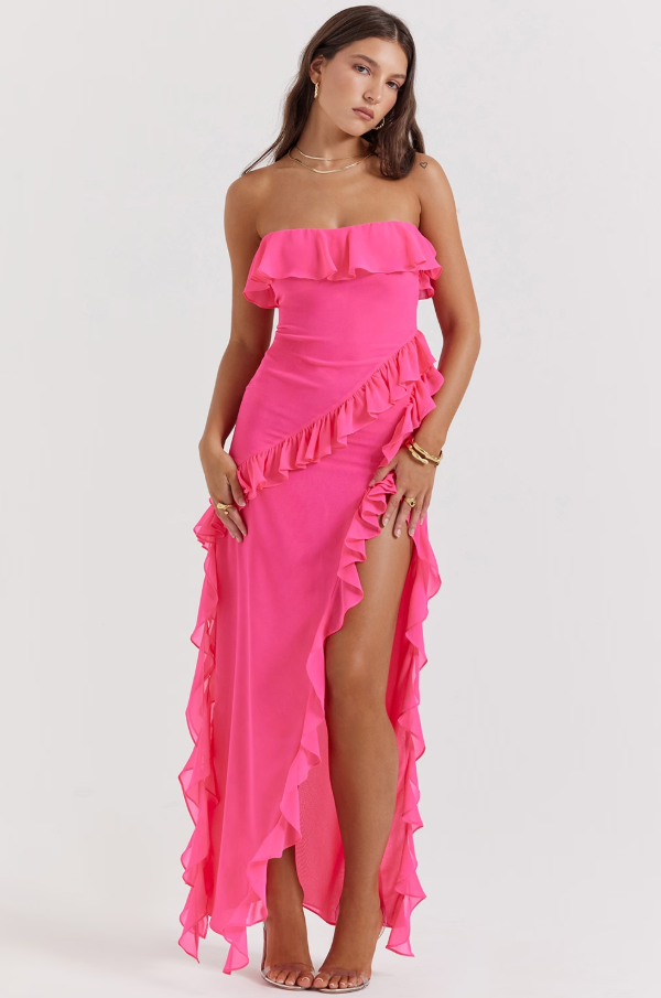 Dress Hire Australia [brand_name] Sarina Fuchsia Ruffle Maxi Dress - Momentary Wardrobe 