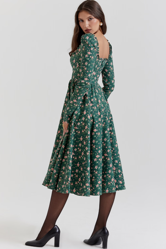 Dress Hire Australia [brand_name] Delia Green Floral Print Midi Dress - Momentary Wardrobe 