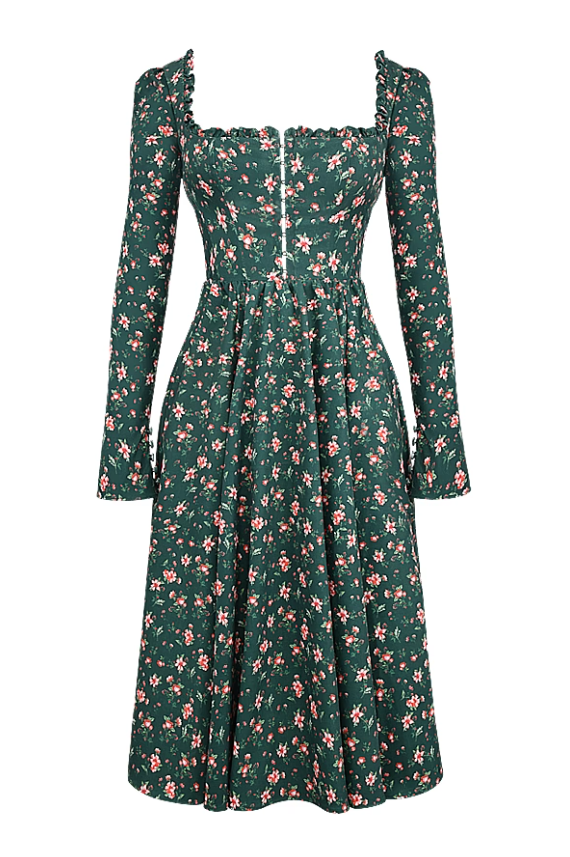 Dress Hire Australia [brand_name] Delia Green Floral Print Midi Dress - Momentary Wardrobe 