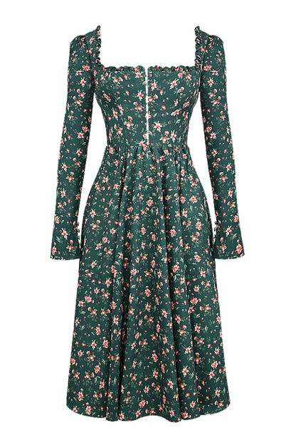 Dress Hire Australia [brand_name] Delia Green Floral Print Midi Dress - Momentary Wardrobe 