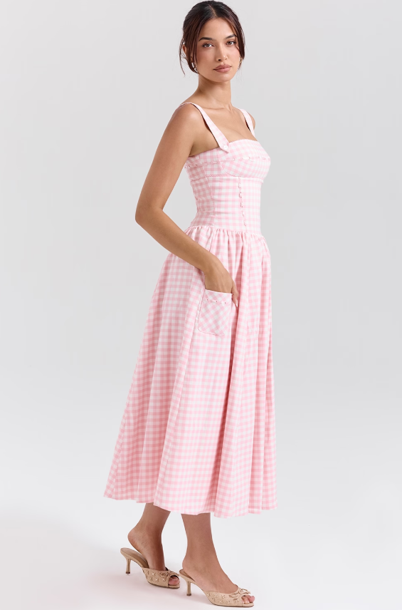 Dress Hire Australia [brand_name] Vivien Strawberry Shortcake Gingham Midi Sundress - Momentary Wardrobe 