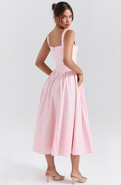 Dress Hire Australia [brand_name] Vivien Strawberry Shortcake Gingham Midi Sundress - Momentary Wardrobe 