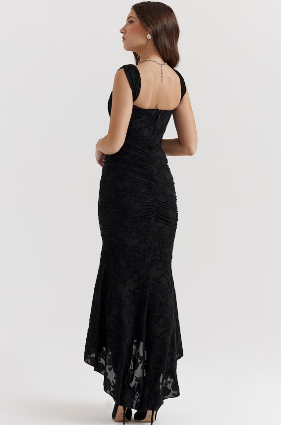 Cesca Black Floral Maxi Dress