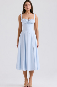 Carmen Soft Blue Cotton Bustier Sundress