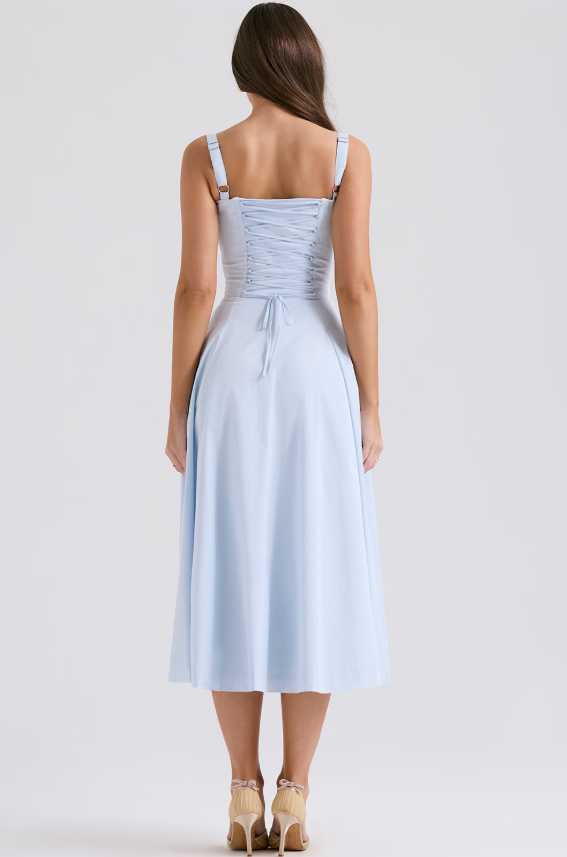 Carmen Soft Blue Cotton Bustier Sundress